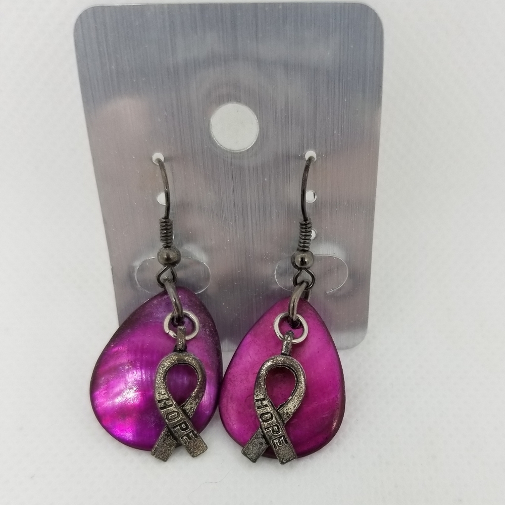 Pink Ribbon Cancer shell earrings